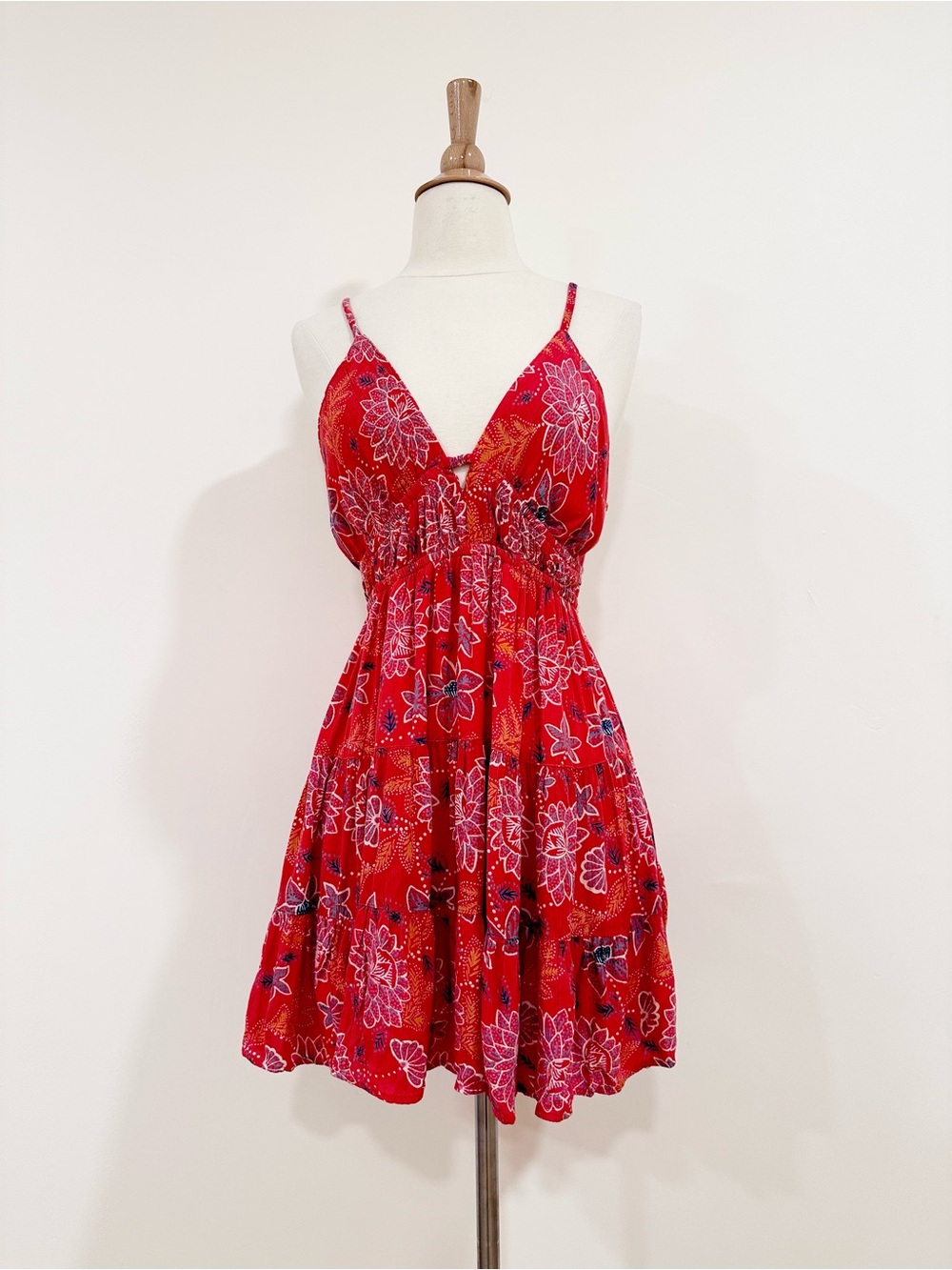 Angie Red Floral Mini Open Back Sundress Large